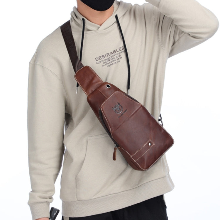 BULL CAPTAIN 087 Men Leather Shoulder Bag First-Layer Cowhide Sports Chest Bag(Brown)