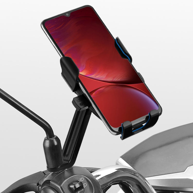 CYCLINGBOX BG-2930 Bicycle Mobile Phone Frame Plastic One-Click Lock Mobile Phone Bracket, Style: Rearview Mirror Installation (Blue)