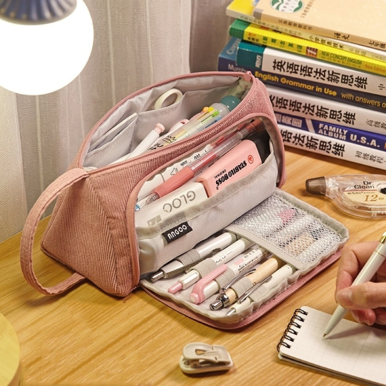 Angoo Student Large-Capacity Stationery Bag Portable Gift Cosmetic Bag(Black Corduroy)
