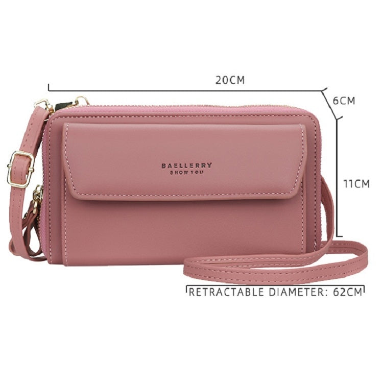 Baellerry Ladies Single Shoulder Messenger Bag Large Capacity Double Zipper Mobile Phone Bag(Light Pink)