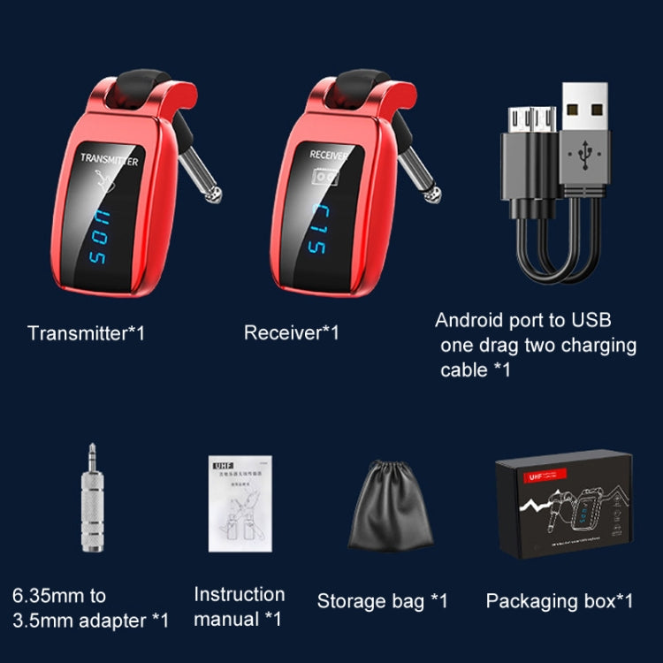 U12DX 6.35mm Jack Wireless Guitar Transmitter Receiver Rechargeable Adapter, U12DX Red, U12DX Black