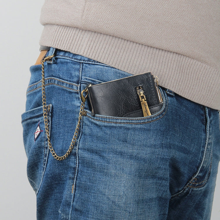 Baellerry Short Wallet Double Zipper Tri-Fold Wallet For Men(Khaki)