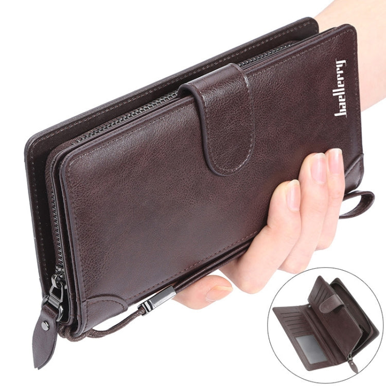 Baellerry S6701 Men Wallet Business Multi-card Mid-length Clutch Buckle Zipper Coin Purse(Coffee)