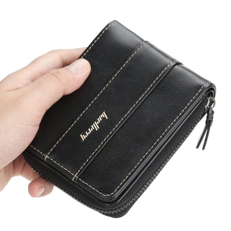 Baellerry Men Short Wallet Buckle Multi-card Coin Purse Tri-fold Zip Wallet(Black)
