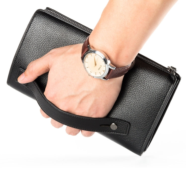 Baellerry Men PU Leather Clutch Business Casual Lychee Pattern Zipper Wallet(Black)