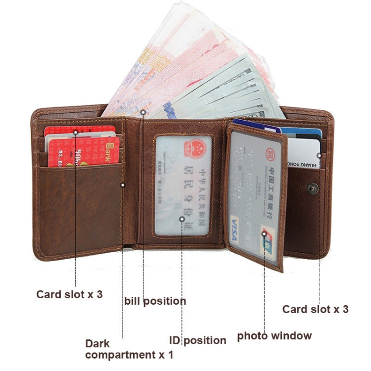 Men Casual Retro RFID Blocking Anti-Scanning Cowhide Leather Short Wallet(Maroon)
