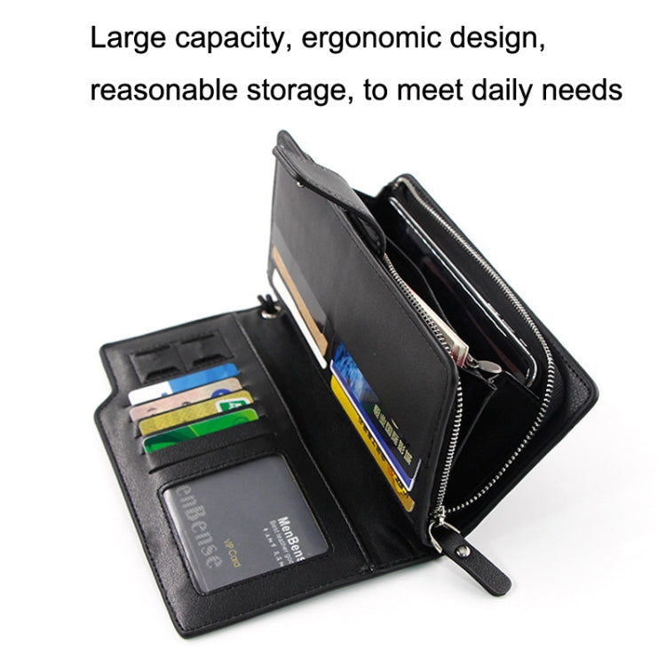 Menbense Fashion Business Simple Handbag PU Large Capacity Male Wallet(Black)