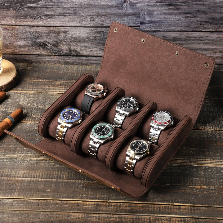 CONTACTS FAMILY Vintage Crazy Horse Leather Outdoor Travel Watch Case(Brown)