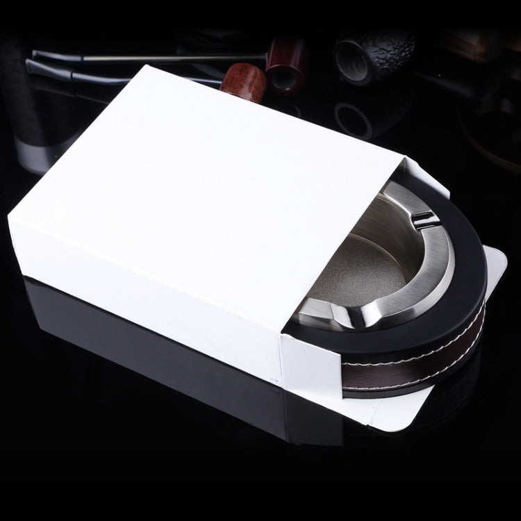HONEST Cigar Ashtray Metal Cowhide Leather Personalized Ashtray, Color: White+Black skin