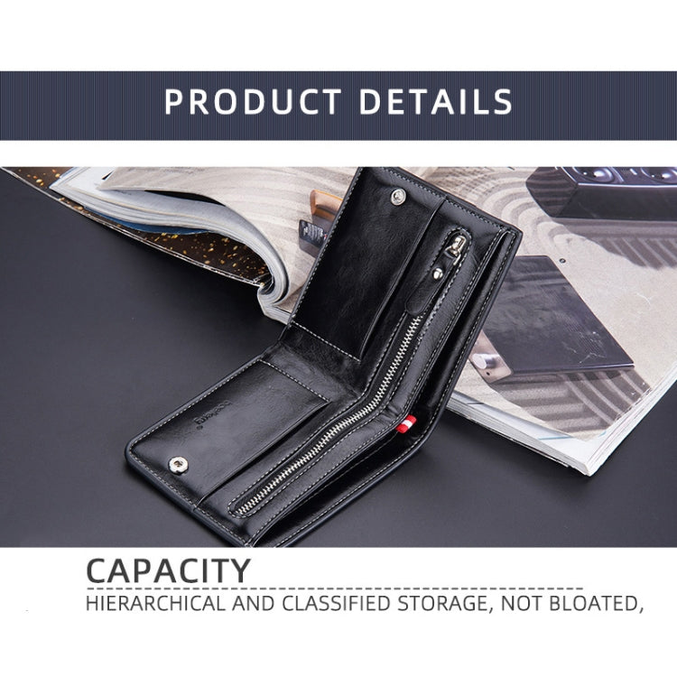 Baellerry Men Short Vintage Multi-Card Wallet Vertical Buckle Zip Wallet(Coffee Vertical)