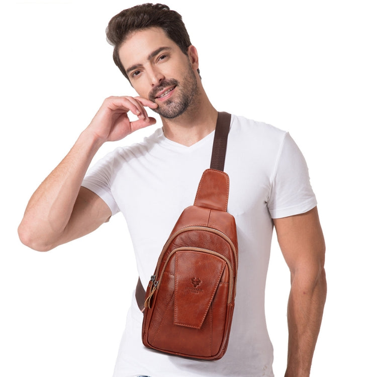 HUMERPAUL Men Shoulder Bag Leather Messengers Diligent Chest Bag(Yellow Brown)