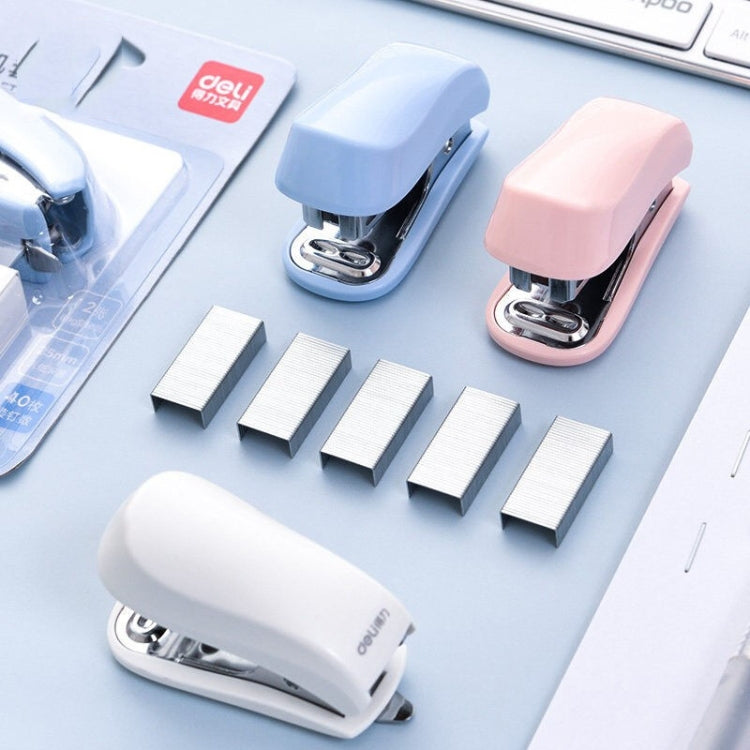 Deli Macaron Color Stapler + 640 Staples Set Small Mini Stapler Stationery(Pink)