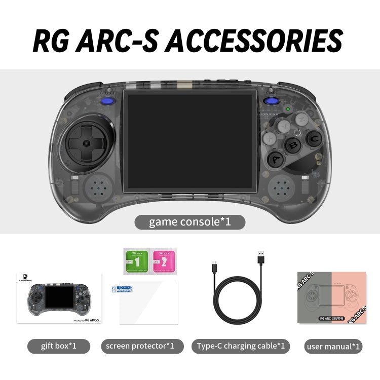 ANBERNIC RG ARC-S Handheld Game Console 4-Inch IPS Screen Linux System Portable Video Arcade 256G(Transparent Black)