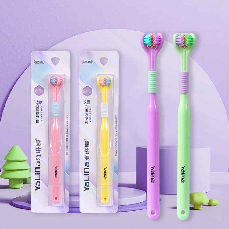 YALINA Three Sided Toothbrush Soft Hair 360 Degree V Shaped Toothbrush Adult Pink Head Color Random