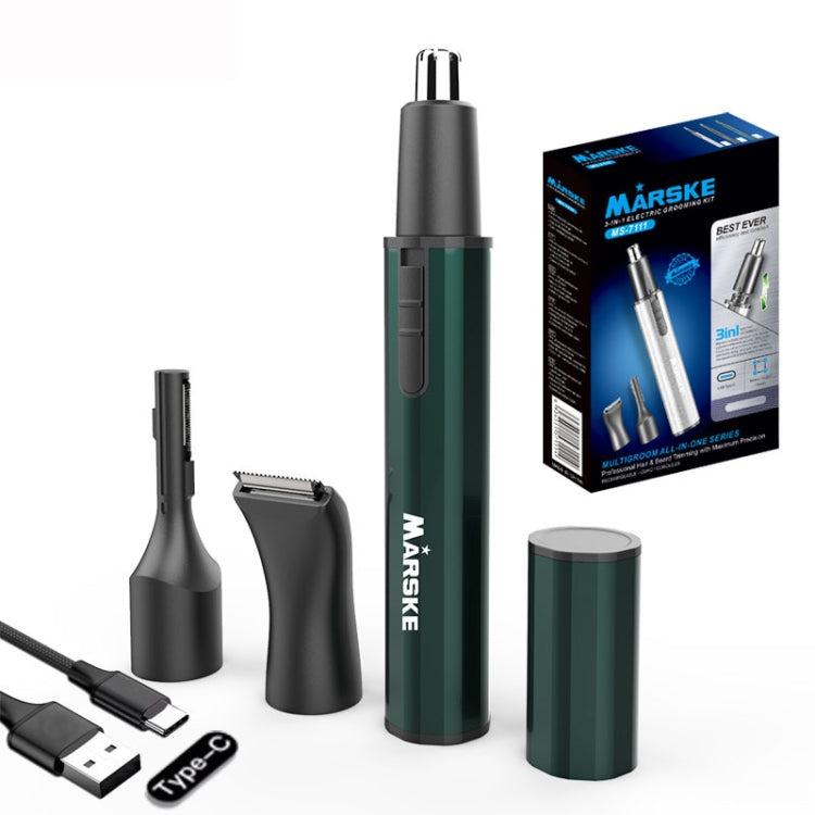 MARSKE MS-7111 3 In 1 Electric Nose Hair Trimmer Type-C Rechargeable Grooming Instrument(Black)