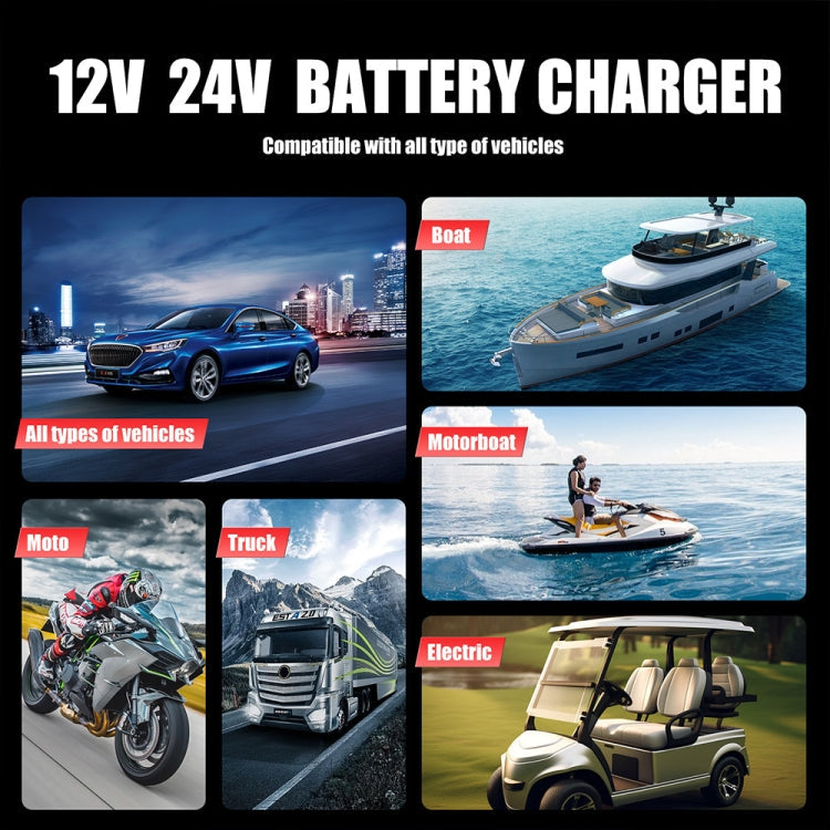 FOXSUR 25A 12V/24V Portable High-Power Car Ship Motorcycle Charger(EU Plug)