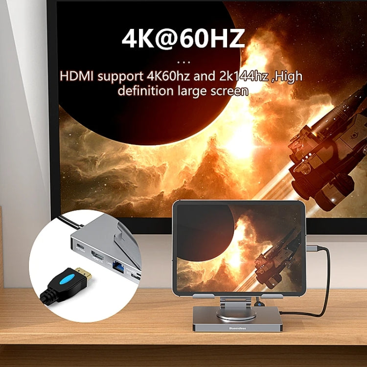 Blueendless 4K/60Hz Multifunctional Folding Tablet Type-C Docking Station Bracket, Spec: 9-in-1