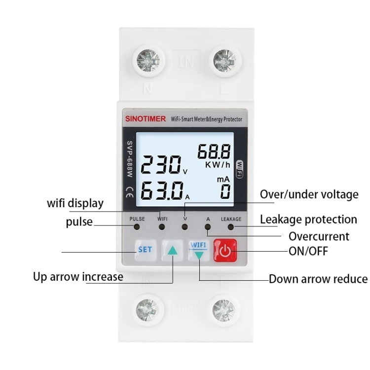 SINOTIMER SVP-688W-L TUYA APP WiFi Smart Circuit Breaker Over Under Voltage Protector