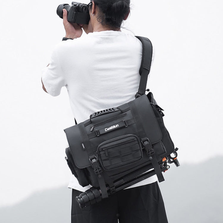 Cwatcun D115 Shoulder Crossbody Waterproof Leather Film DSLR Camera Bag, Color: Black Small