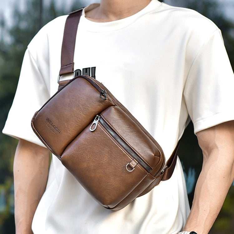 WEIXIER D401 Men Large Capacity Crossbody Single Shoulder Bag Casual PU Messenger Handbag(Black)