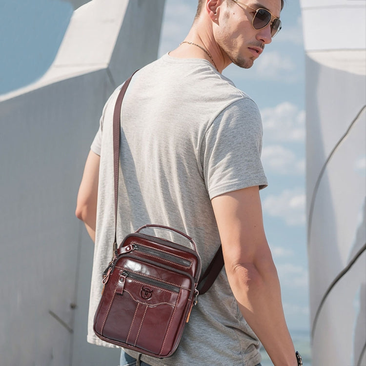 BULL CAPTAIN 0400 Large-Capacity First-Layer Cowhide Retro Single-Shoulder Crossbody Bag(Coffee)