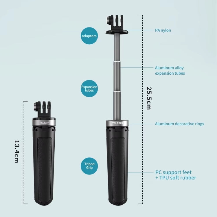 TELESIN Universal Mini Desktop Selfie Tripod for Sports Camera 13.4-25.5cm Height Adjustable
