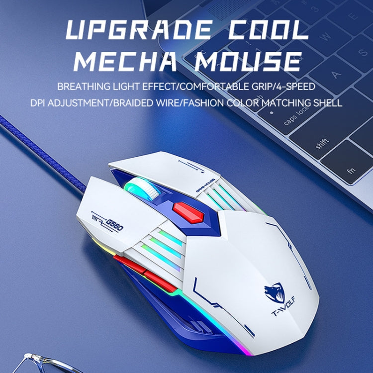 T-WOLF G560 6-keys Cool Breathing Light Gaming Wired Mouse Mechanical Office Silent Mouse(Black)