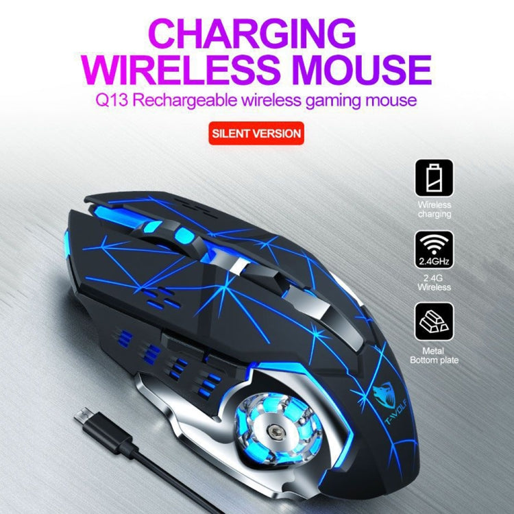 T-WOLF Q13 2.4GHz 6-keys RGB Colorful Light Gaming Wireless Mouse, Color: Single Mode Black