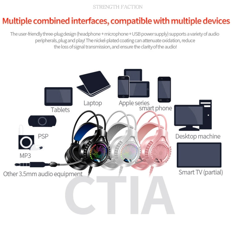 YINDIAO Q7 Colorful Light Computer Wired Headset USB Gaming Headset Dual 3.5mm + USB White
