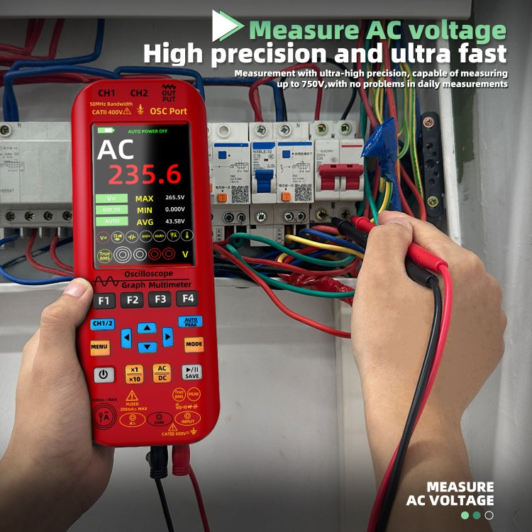 BSIDE O9 Digital Handheld Dual Channel 50MHz Oscilloscope Signal Source Multimeter, Spec: With Dual Oscilloscope Probe (Red)