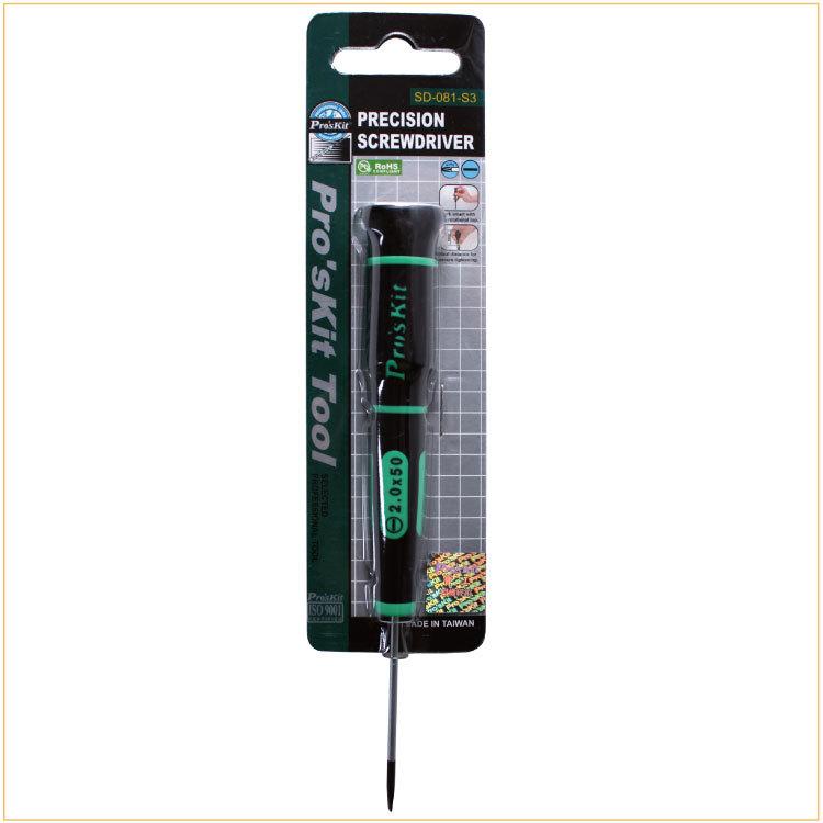 ProsKit SD-081-S3 Slotted Precision Screwdriver(2.0 x 50mm) for Daily Electronics Repairs(Green Black)