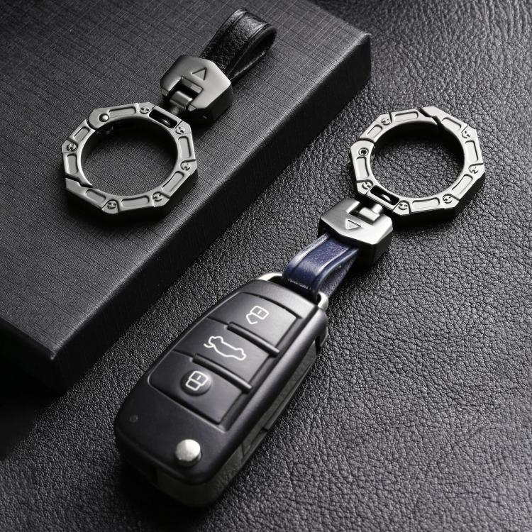 Hallmo Business Zinc Alloy Top-Layer Cowhide Key Chain Car Key Anti-Lost Pendant(Brown)