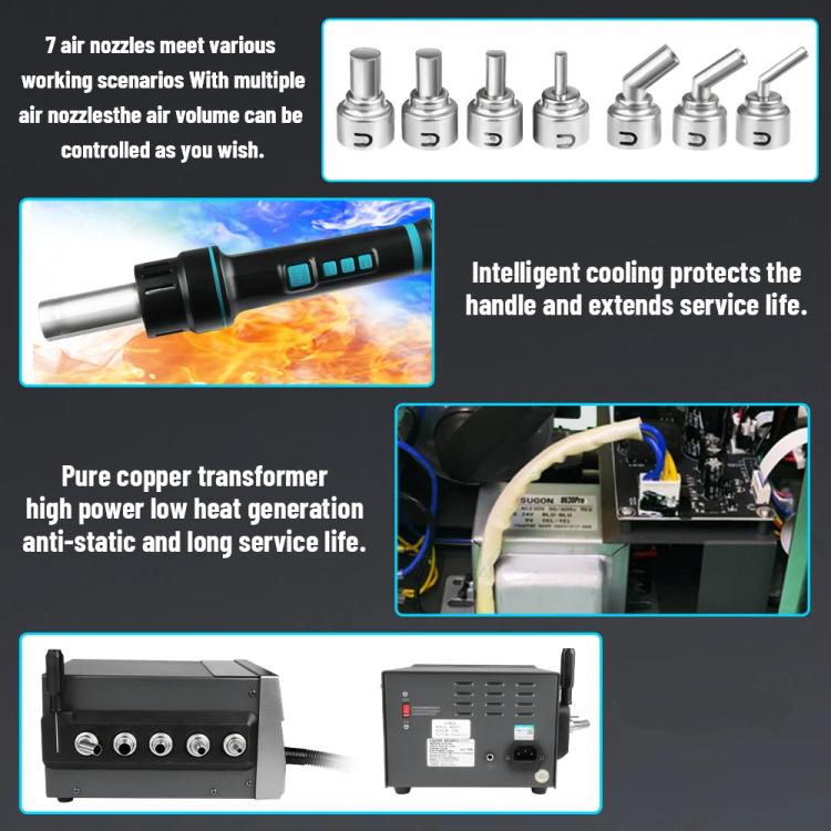 SUGON 8630 Pro Large Wind Power Cell Phone Repair CPU Digital Display Hot Air Soldering Station EU Plug