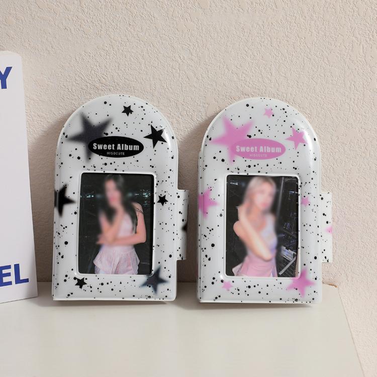 Hisocute Square Snap Album Girls 3 inch Postcards Album Holder Student Polaroid Collect Organizer(Black Stars)