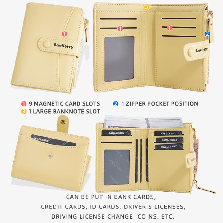 Baellerry N3256 Women Short Wallet Simple Bifold Zipper Coin Purse Soft Leather Buckle Money Clip(Black)