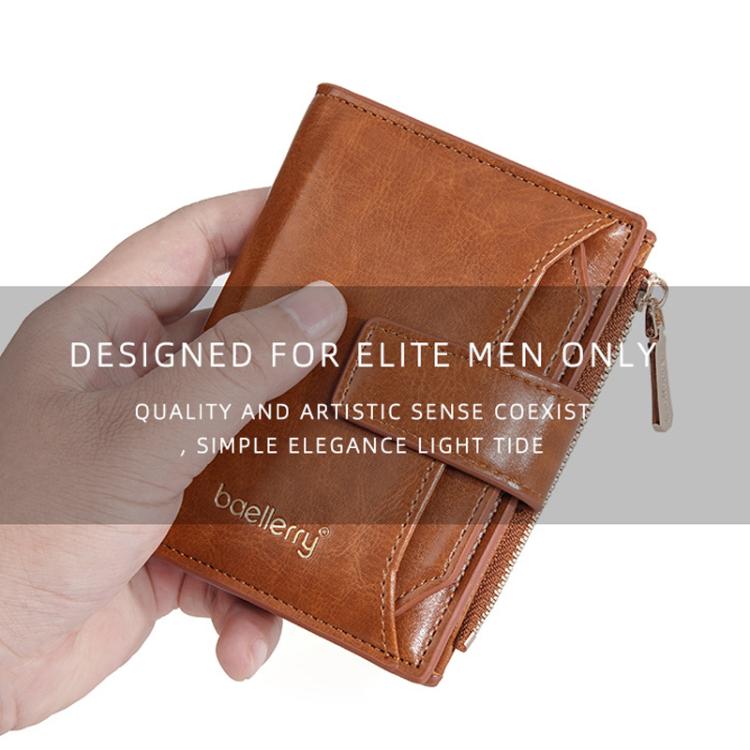 Baellerry N5122 Women Short Wallet Oil Waxed Leather Zipper Clasp Coin Purse(Black)
