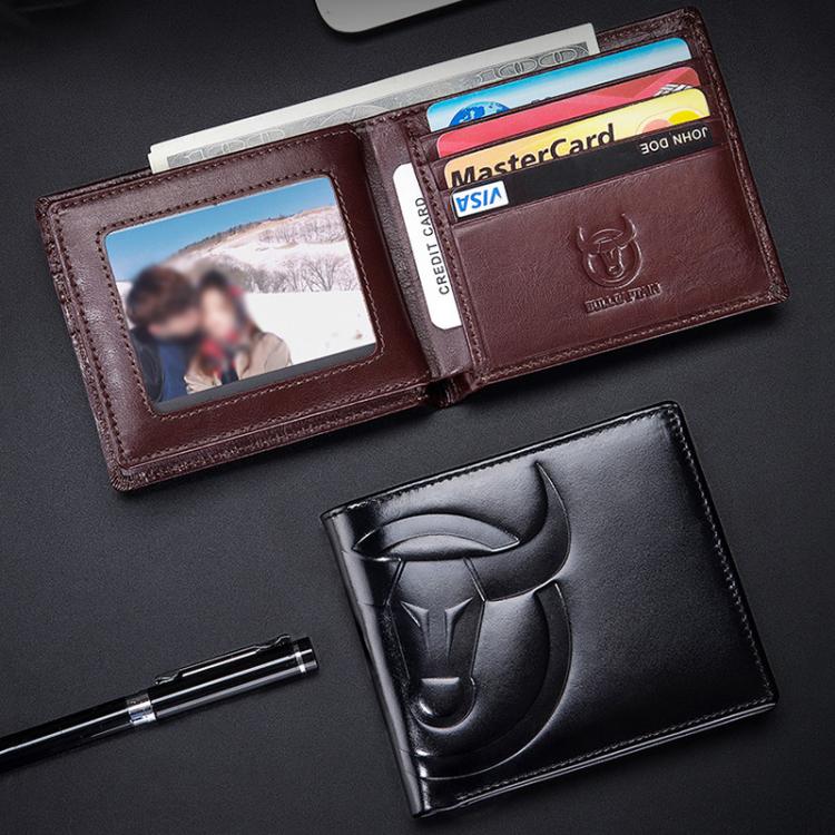 BULL CAPTAIN 0203 RFID Anti-theft Top-layer Cowhide Multiple Card Slots Wallet(Black Horizontal)