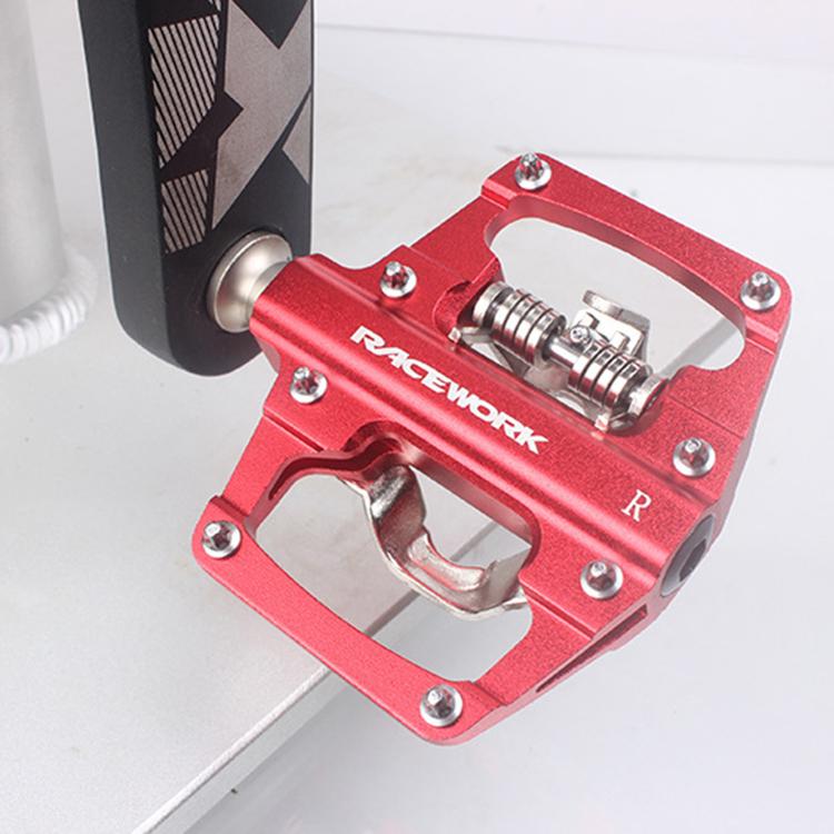RACEWORK RK213 1pair Mountain Bike SPD + Flat Pedal Self-locking Dual-purpose Pedal(Silver)