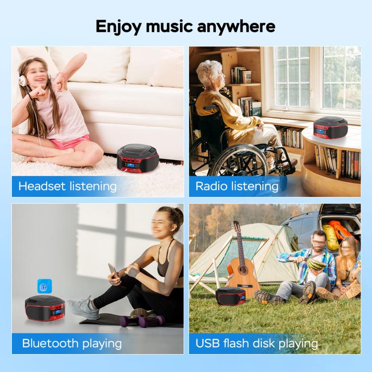 Kuephom W17 Portable Home CD Music Walkman FM Bluetooth Player EU Plug