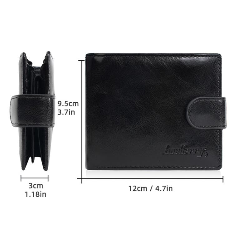 Baellerry D3065 Men Three Fold Short Style Zipper Wallet Snap Closure Multi Card Slot Billfold(Black)