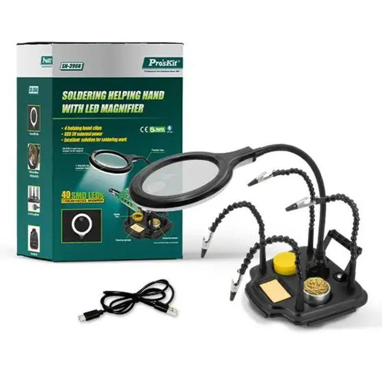 ProsKit SN-396 7 In 1 LED Magnifying Glass Repair Soldering Station Constant Temperature Soldering Iron Stand