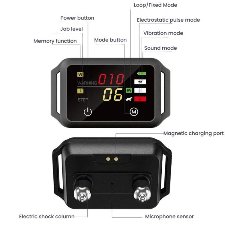 B800 Smart Anti-Bark Collar Electric Shock Dog Trainer With Color Screen & Anti-False Trigger, IP68 Waterproof, Magnetic Charging, Electric Shock Gray