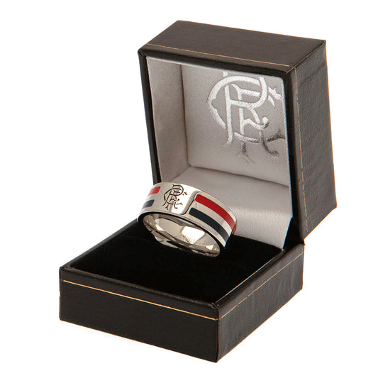 Rangers FC Stainless Steel Colour Stripe Ring with Crest