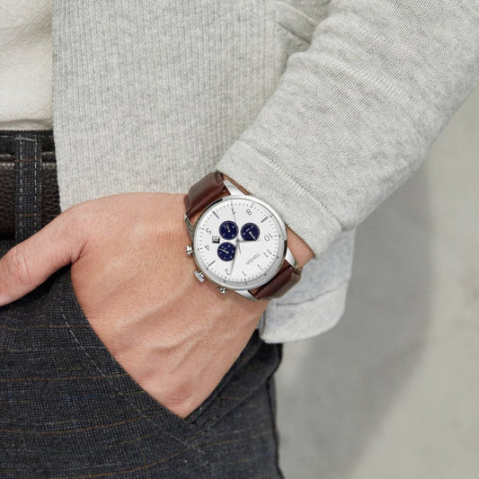 Trnda Men's Stainless Steel Watch, Brown Leather | Trn-W43sl