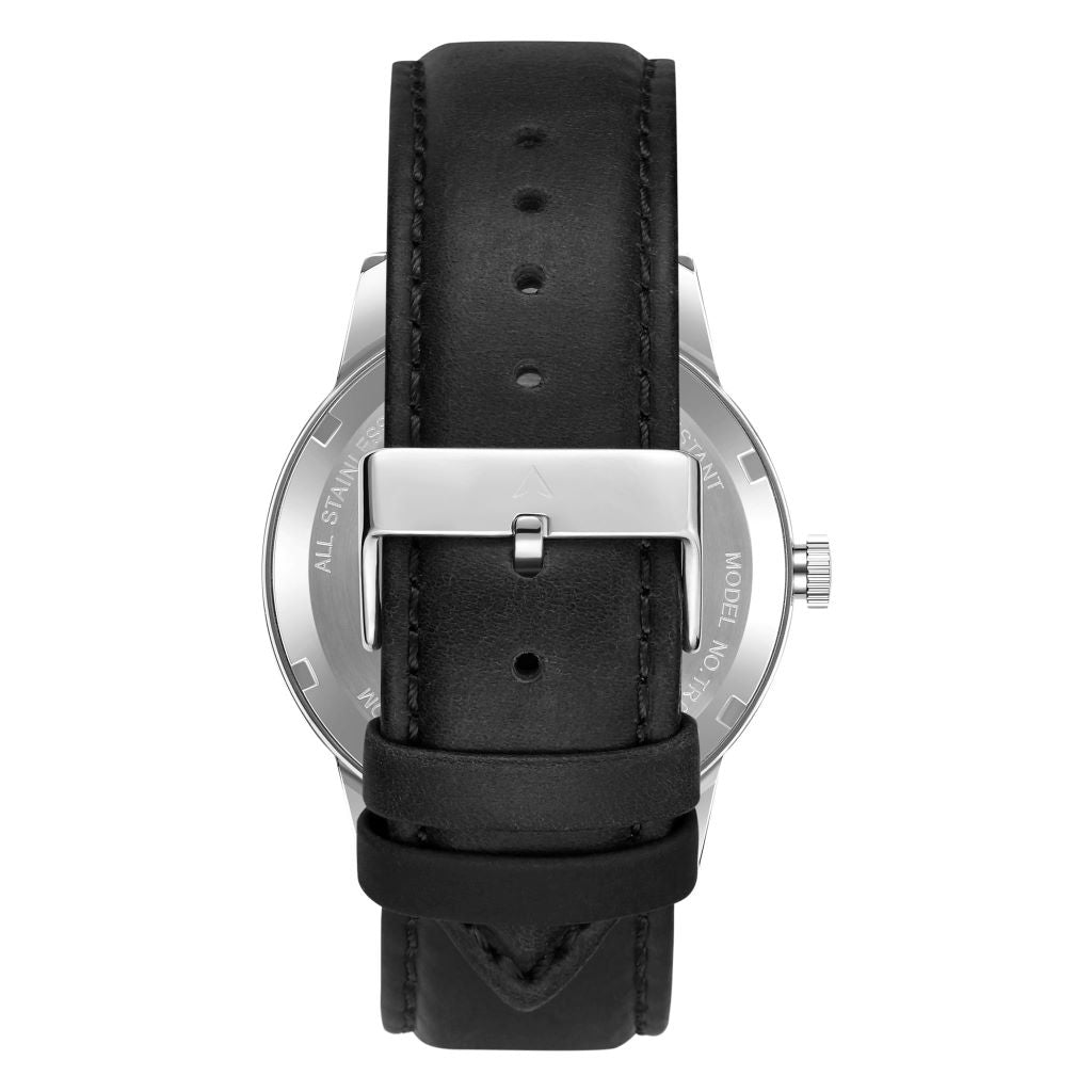 Trnda Men's Stainless Steel Watch, Black Leather Band | Trn-43sl