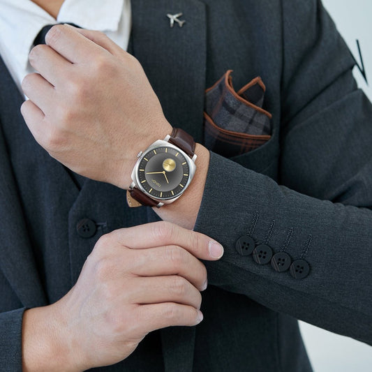 Trnda Men's Stainless Steel Watch, Brown Leather Band | Trn-Ss45-Br