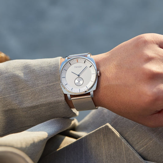 Trnda Men's Stainless Steel Watch, Silver Mesh Band | Trnda-S45m