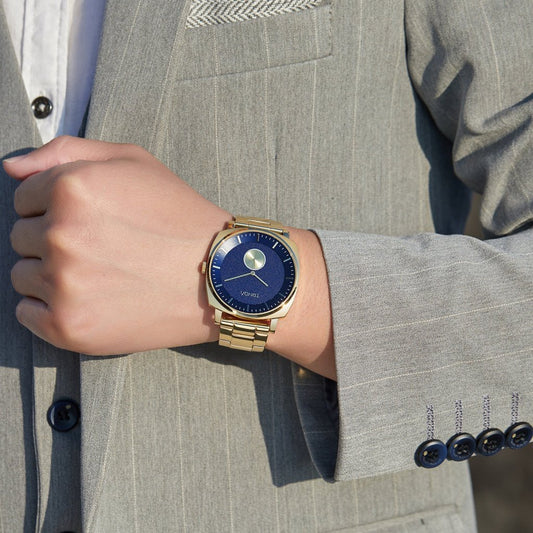 Trnda Men's Gold Stainless Steel Watch, Blue Dial | Tr45gdb