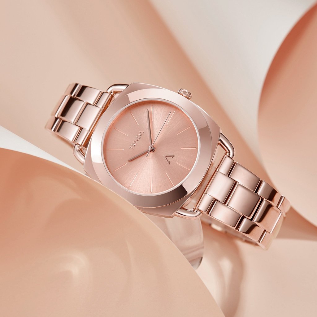 Trnda Women's Rose Gold Stainless Steel Watch, Round Dial | Trnda-001