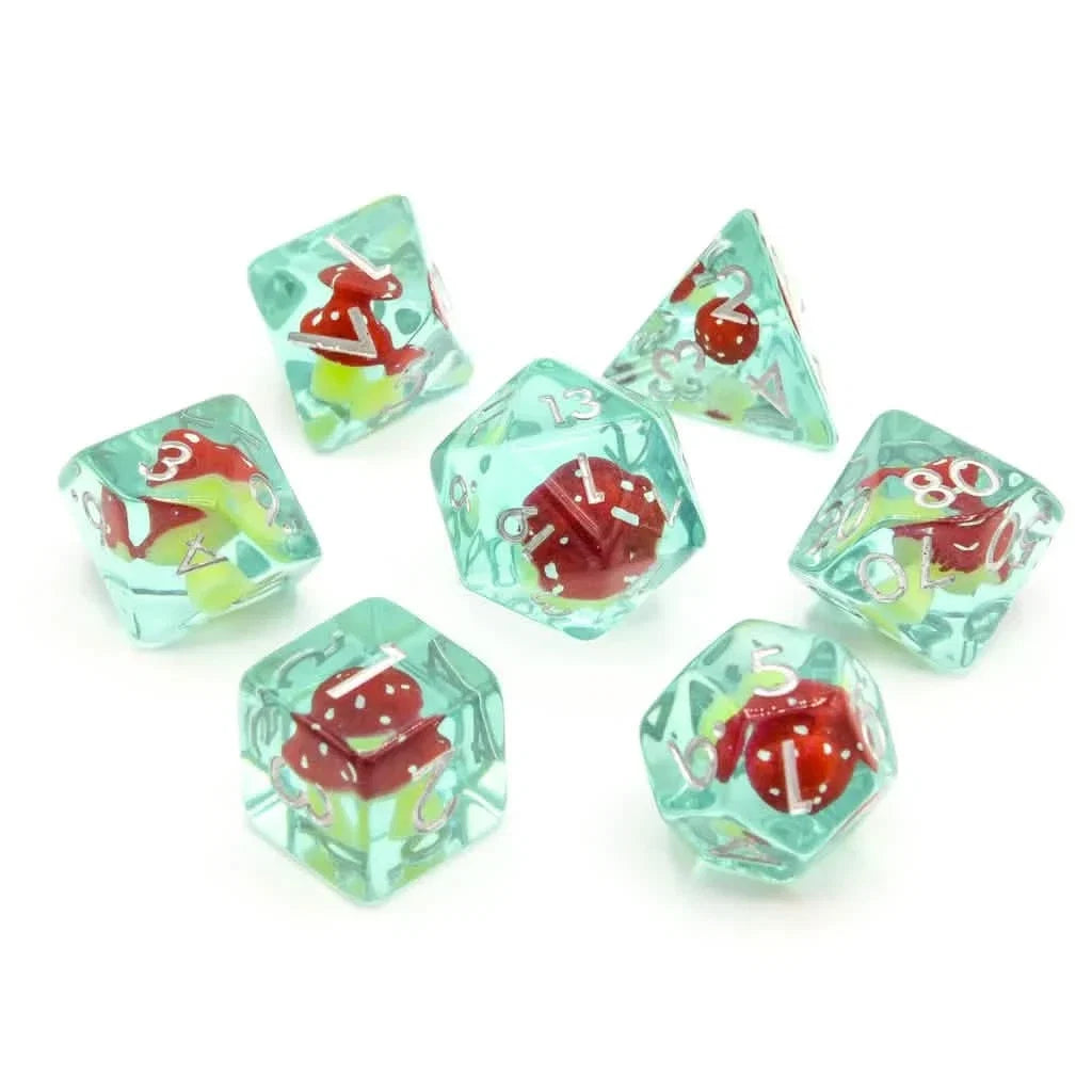 Red Mushies | Soft Edge Dice | Resin | 7 Piece Set